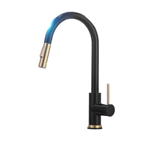 WFRUEDWC Wasserhahn für Küchenspüle, ausziehbarer Smart-Touch-Wasserhahn für die Küche, ausziehbarer Induktions-Wasserhahn für heißes und kaltes Wasser, Schwarz mit Gold WFRUEDWC Wasserhahn für Küchenspüle, ausziehbarer Smart-Touch-Wasserhahn für die Küche, ausziehbarer Induktions-Wasserhahn für heißes und kaltes Wasser, Schwarz mit Gold von WFRUEDWC