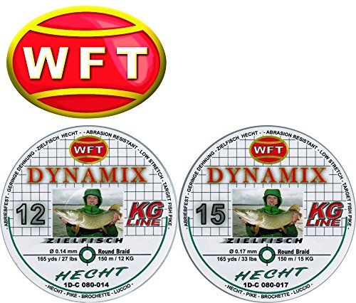 WFT Round Dynamix Hecht Green 150m geflochtene Schnur zum Spinnfischen, Raubfischschnur, Hechtschnur, grüne Angelschnur, Durchmesser/Tragkraft:0.14mm / 12kg Tragkraft von WFT
