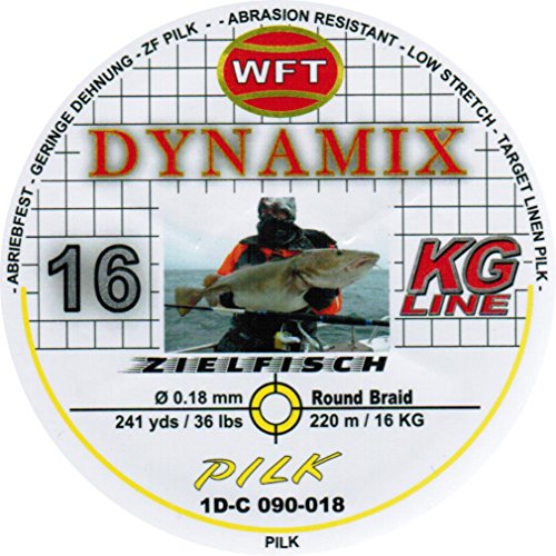 WFT Round Dynamix Pilk Yellow 220m, geflochtene Schnur zum Meeresangeln, Angelschnur für Norwegen, Durchmesser/Tragkraft:0.18mm / 16kg Tragkraft von WFT