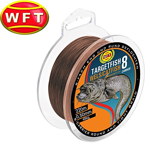 WFT TF8 Catfish Brown 220m 0,50mm 48kg - Wallerschnur zum Wallerangeln, Welsschnur, geflochtene Angelschnur für Waller von WFT