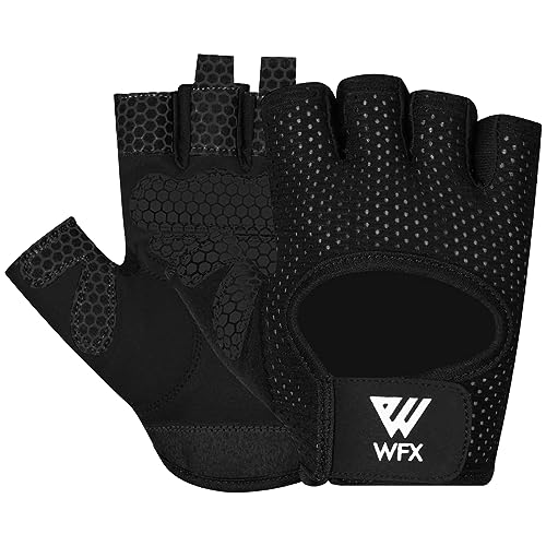 WFX Fahrradhandschuhe Fahrradhandschuhe Mountainbike Rennrad Handschuhe Anti-Rutsch-Stoßdämpfendes Pad Atmungsaktive Halbfinger Fahrradhandschuhe für Herren & Damen (Medium, Schwarz) von WFX