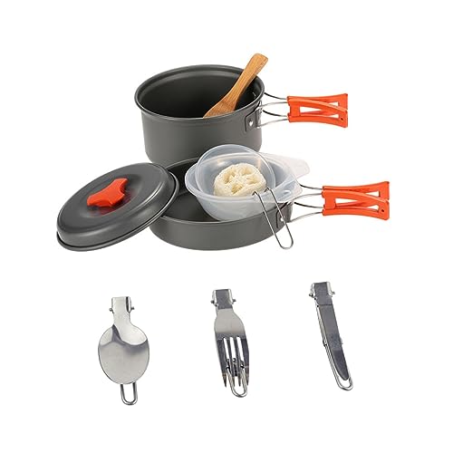 WHAMVOX 1 Satz Outdoor-campingtopf Griddle-zubehör-kit Rucksack Zum Campen Outdoor-kochausrüstung Rucksack-kochgeschirr Backpacking Kochen Campingbesteck Aluminiumlegierung Grey von WHAMVOX