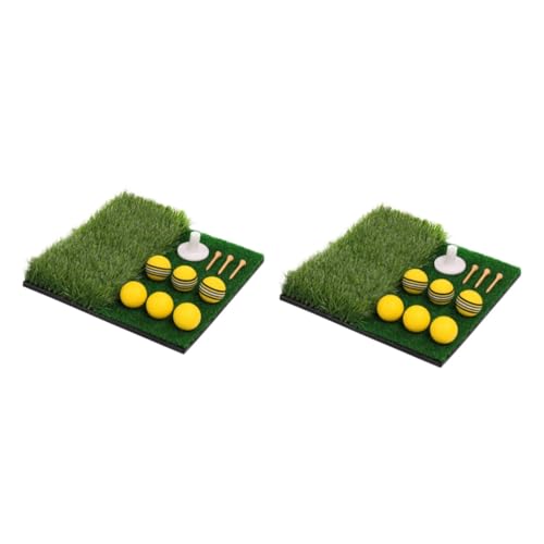 WHAMVOX 2 Sätze Golfschlagmatte Trainingshilfen Trainingsmatte Kunstrasenplatz Übungsmatte drinnen aufstellen Golf übungsmatte Golf übungsnetz Golfmatte Minigolfplatz pp Nylongras von WHAMVOX