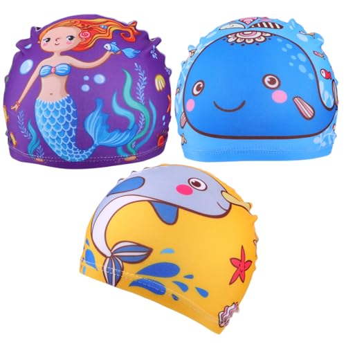 WHAMVOX 3St Bademütze aus Stoff für Kinder Duschhaube für Kinder Duschhut für Kinder schwimmkappe für Kinder badekappen für Kinder gedruckt Schwimmen Cartoon-Badekappen Polyester von WHAMVOX