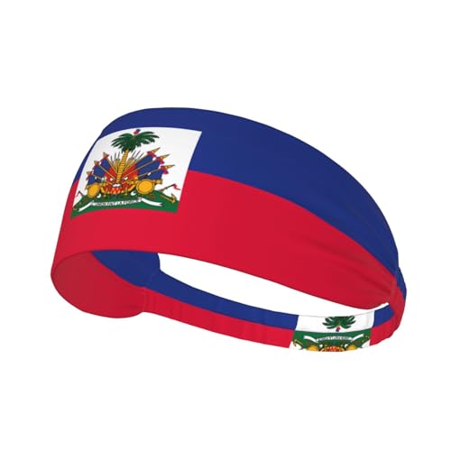 WHJWXC Elastisches Übungs-Stirnband mit haitianischer Flagge, Stirnband für Damen und Herren, Haarband für Yoga und Fitness von WHJWXC