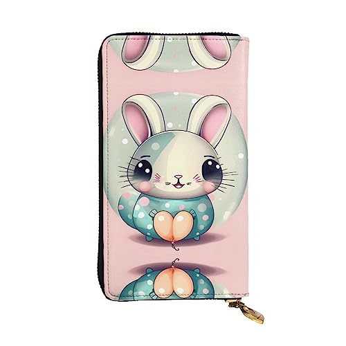 WHJWXC Geldbörse aus Leder – stilvolle und funktionale Geldbörse für Damen mit mehreren Fächern und Reißverschluss-Design, rosa Cartoon-Bunny-Prints, Schwarz , Einheitsgröße von WHJWXC