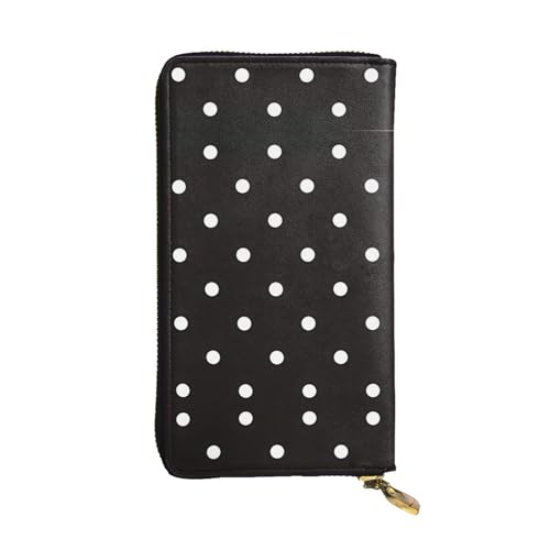 Damen Clutch mit großem Fassungsvermögen, Kreditkarte, Bargeld, Münzen, Multi-Slot, Reißverschluss, Aufbewahrungstasche, Schwarz-Weiß gepunktetes Leder, lange Geldbörse, Schwarz , Einheitsgröße von WHJYCC