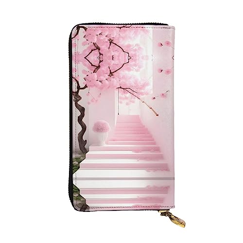 Damen Clutch mit großem Fassungsvermögen, Kreditkarte, Bargeld, Münzen, Multi-Slot, Reißverschluss, Aufbewahrungstasche, rosa Kirschblüten-Treppe, Leder, lange Geldbörse, Schwarz , Einheitsgröße Damen Clutch mit großem Fassungsvermögen, Kreditkarte, Bargeld, Münzen, Multi-Slot, Reißverschluss, Aufbewahrungstasche, rosa Kirschblüten-Treppe, Leder, lange Geldbörse, Schwarz , Einheitsgröße von WHJYCC