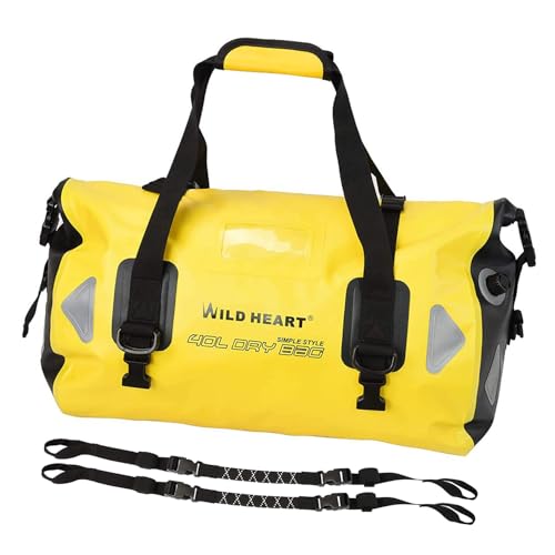 WILD HEART wasserdichte Reisetasche 100L nahtloses Schweißen, gelber Doppelboden, mit Zugseil, zum Kajakfahren, Camping, Bootfahren, Motorradfahren usw. von WILD HEART