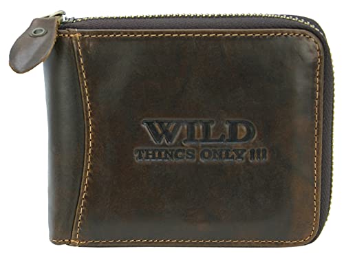WILD THINGS ONLY !!! Herren Brieftasche mit Reißverschluss - Leder Geldbörse mit RFID-Schutz & Geschenk-Box (Querformat, Braun) von WILD THINGS ONLY !!!