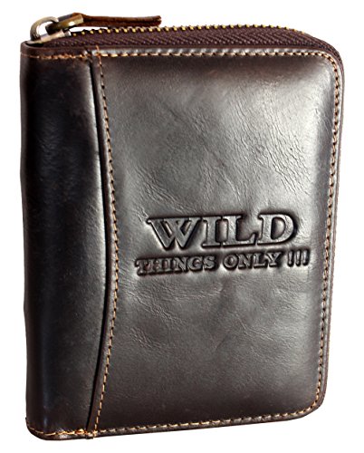 WILD THINGS ONLY !!! Herren Geldbörse aus Echt-Leder mit umlaufendem Reißverschluss & RFID Schutz (Hochformat, Braun) von WILD THINGS ONLY !!!