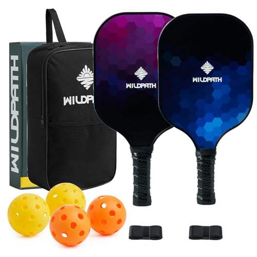 WILDPATH Pickleball-Paddel 2er-Set, Fiberglas-Oberfläche und Polypropylenkern, 2 Pickle-Ball-Schläger, 4 Pickle-Bälle, 2 Overgrips und Pickleball-Tasche für Damen und Herren von WILDPATH