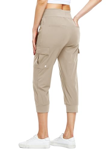 WILLIT Damen Caprihose, leicht, für Workout, Outdoor, Athletik, wasserabweisend, LSF 50+ Khaki L von WILLIT