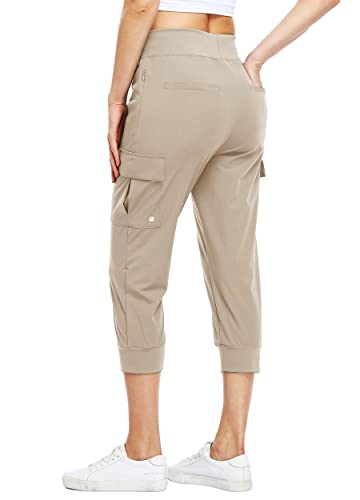 WILLIT Damen Caprihose, leicht, für Workout, Outdoor, Athletik, wasserabweisend, LSF 50+ Khaki XL von WILLIT