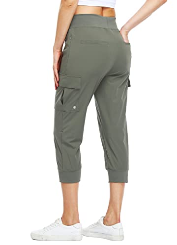 WILLIT Damen Caprihose Cargohose Jogginghose leicht Wanderhose für Workout Outdoor Schnelltrocken Athletik Wasserdicht LSF 50 mit Taschen Salbeigrün S von WILLIT