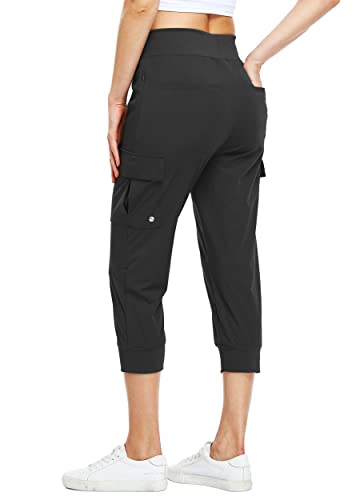 WILLIT Damen Caprihose Cargohose Jogginghose leicht Wanderhose für Workout Outdoor Schnelltrocken Athletik Wasserdicht LSF 50 mit Taschen Schwarz S von WILLIT