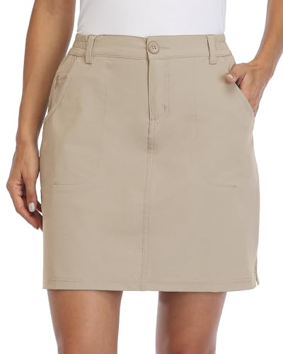 WILLIT Damen Outdoor Skort Golf Skort Casual Skort Rock UPF 50+ Quick Dry Zip Pockets Active Hiking Khaki L von WILLIT