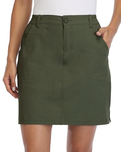 WILLIT Damen Outdoor Skort Golf Skort Casual Skort Rock UPF 50+ Quick Dry Zip Pockets Active Hiking Olivgrün L von WILLIT