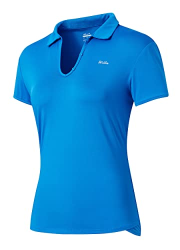 Willit Damen Golf-Polo-Shirt, kurzärmelig, UPF 50+, Tennis, Laufen, Athletik, Dri Fit, Tops, Brillantblau, M von WILLIT