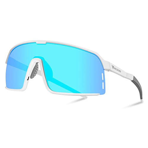 WILSKYER Fahrradbrille Polarisierte Sport-Sonnenbrille für Männer und Frauen, Baseball, Fahren, Angeln, Radfahren, MTB, UV-Schutz (weißer Rahmen, eisblaue Gläser) von WILSKYER