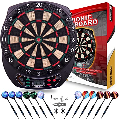 WIN.MAX Elektronische Dartscheibe Profi Set mit 65 Varianten für 1 bis 8 Spieler mit 12 Darts + 12 Pro Flights 100 Pfeilspitzen Zubehör von WIN.MAX