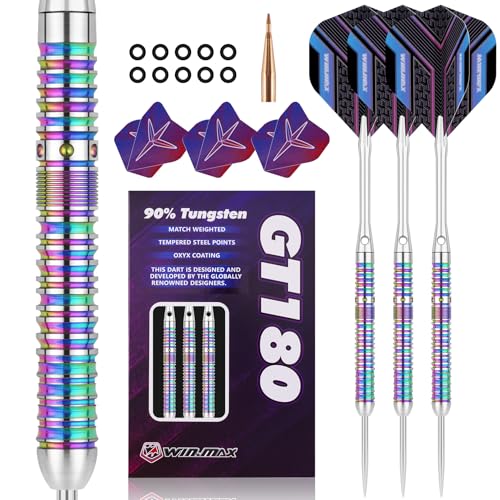 WIN.MAX Dartpfeile mit Metallspitze 90% Tungsten 3 Stück 90% Wolfram Stahl Darts 24 Gramm Dart professionelle Stahlpfeile mit Metallspitzen von WIN.MAX