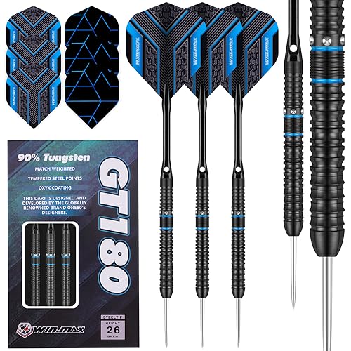 WIN.MAX Dartpfeile mit Metallspitze 90% Tungsten 3 Stück 90% Wolfram Stahl Darts 26 Gramm Dart professionelle Stahlpfeile mit Metallspitzen Schwarz WIN.MAX Dartpfeile mit Metallspitze 90% Tungsten 3 Stück 90% Wolfram Stahl Darts 26 Gramm Dart professionelle Stahlpfeile mit Metallspitzen Schwarz von WIN.MAX