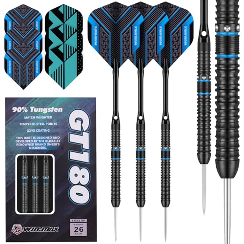 WIN.MAX Dartpfeile mit Metallspitze 90% Tungsten 3 Stück 90% Wolfram Stahl Darts 28g von WIN.MAX