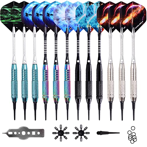 WIN.MAX Dartpfeile mit kunststoffspitze für elektronische dartscheibe 12 Stück Soft Darts Pfeile Set,18 Gramm von WIN.MAX