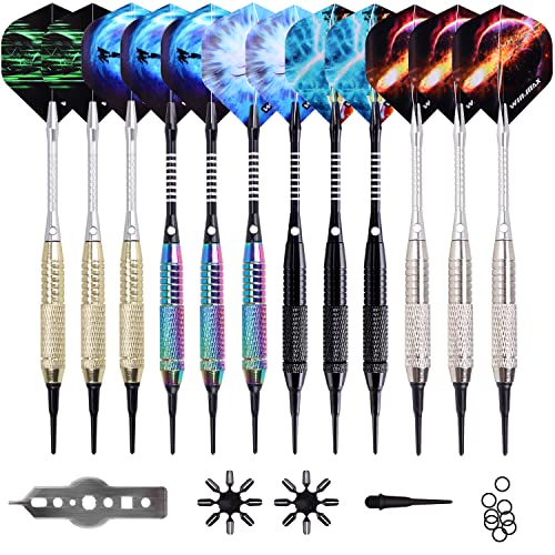 WIN.MAX Dartpfeile mit kunststoffspitze für elektronische dartscheibe 12 Stück Soft Darts Pfeile Set,18 Gramm Profi Softdarts dartpfeil von WIN.MAX