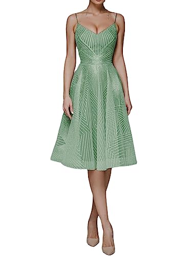 WINDEHAO 2023 Summer Women Fashion V Neck Sling A-Line Dress,Deep V Neck Party Dress,Sexy Halter U Back Evening Dress (Green,S) von WINDEHAO