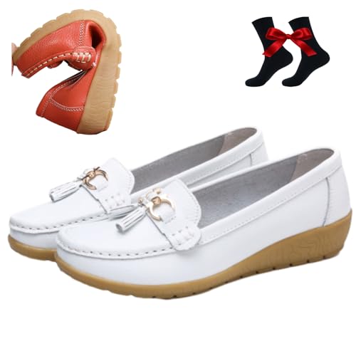 WINDEHAO Atmungsaktive Damen-Mokassins-Schuhe, orthopädische Loafers aus atmungsaktivem Leder, zum Reinschlüpfen, flach, bequem, zum Fahren von WINDEHAO