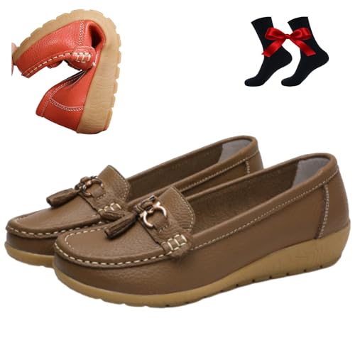 WINDEHAO Atmungsaktive Damen-Mokassins-Schuhe, orthopädische Loafers aus atmungsaktivem Leder, zum Reinschlüpfen, flach, bequem, zum Fahren von WINDEHAO