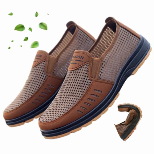 WINDEHAO Atmungsaktive Mesh-Freizeitschuhe für Herren, lässig, Sport, atmungsaktive Schuhe, Sommer-Loafers, Fahrschuhe, leicht, lässig, Turnschuhe (Braun, 44 EU) von WINDEHAO