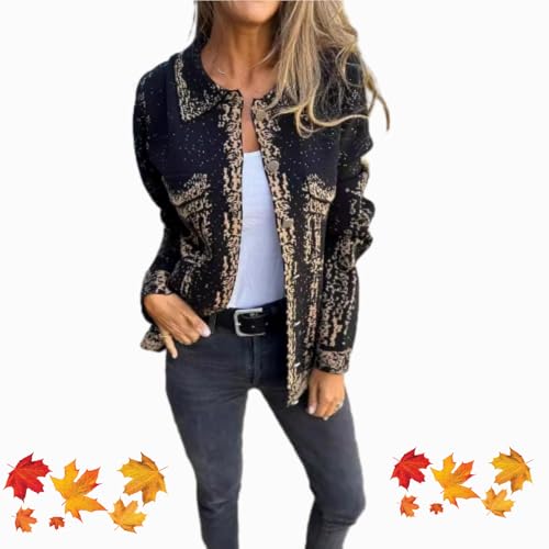 WINDEHAO Damen Gestrickte Revers Langarm Freizeitjacke Herbst Winter Trendy Langarm Jacke mit Taschen Metallschnalle Revers Jacke von WINDEHAO