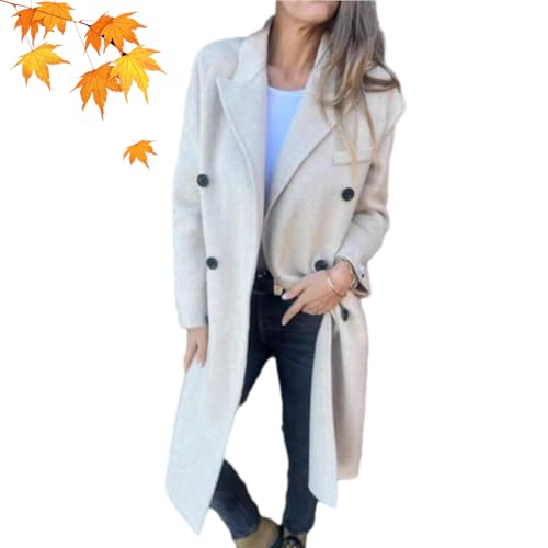 WINDEHAO Damen Herbst und Winter Revers Langarm Anzug Casual Jacke 2024 Casual Knopf Lange Einfarbig Tweed Jacke für Frauen von WINDEHAO