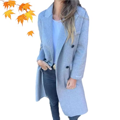 WINDEHAO Damen Herbst und Winter Revers Langarm Anzug Casual Jacke 2024 Casual Knopf Lange Einfarbig Tweed Jacke für Frauen von WINDEHAO