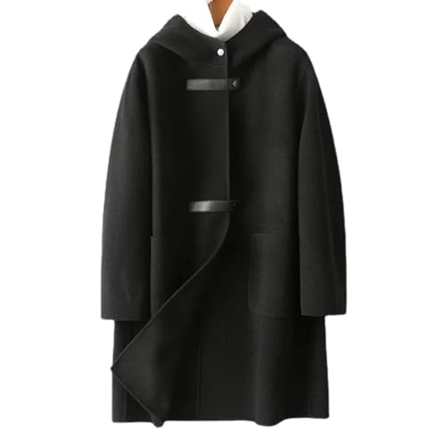 WINDEHAO Damen mit Kapuze doppelseitiger Wollmantel große Taschen lose Mode Kapuzenabschnitt doppelseitiger Tweed-Wollmantel, Schwarz , 50 WINDEHAO Damen mit Kapuze doppelseitiger Wollmantel große Taschen lose Mode Kapuzenabschnitt doppelseitiger Tweed-Wollmantel, Schwarz , 50 von WINDEHAO