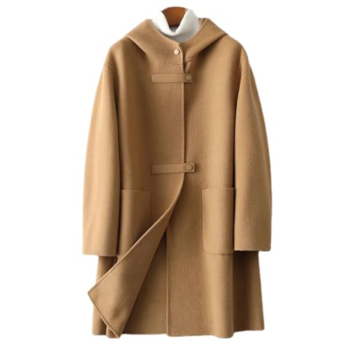 WINDEHAO Damen mit Kapuze doppelseitiger Wollmantel große Taschen lose Mode Kapuzenabschnitt doppelseitiger Tweed-Wollmantel, camel, 42 WINDEHAO Damen mit Kapuze doppelseitiger Wollmantel große Taschen lose Mode Kapuzenabschnitt doppelseitiger Tweed-Wollmantel, camel, 42 von WINDEHAO