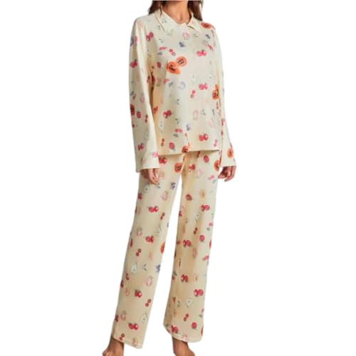 WINDEHAO Frucht-Pyjama, Loungewear-Sets für Damen, Y2k, Nachtwäsche, Knopfleiste, Pyjama-Sets für Damen (Gelb, XXL) von WINDEHAO