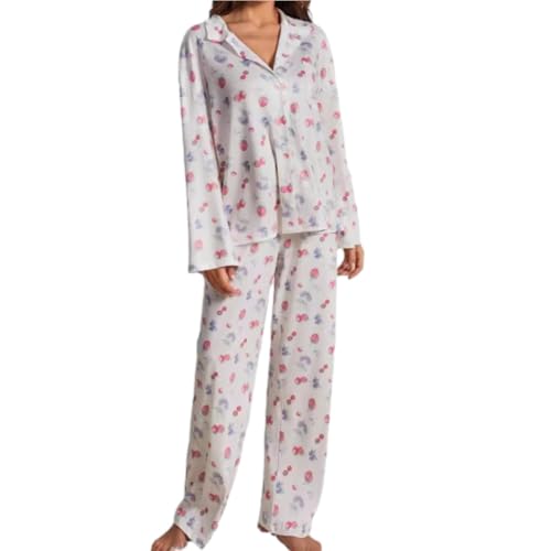 WINDEHAO Frucht-Pyjama, Loungewear-Sets für Damen, Y2k, Nachtwäsche, Knopfleiste, Pyjama-Sets für Damen (Weiß, Größe M) von WINDEHAO