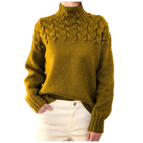 WINDEHAO Gemütlicher Strick-Rollkragenpullover, Vintage-Rollkragenpullover, langärmelig, hoher Halsausschnitt, Zopfstrickpullover von WINDEHAO