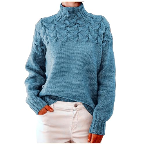 WINDEHAO Gemütlicher Strick-Rollkragenpullover, Vintage-Rollkragenpullover, langärmelig, hoher Halsausschnitt, Zopfstrickpullover von WINDEHAO