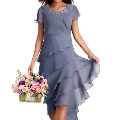 WINDEHAO Gestuftes Hochzeitsgästekleider für Damen, gestuftes Chiffon-Maxikleid, gestuftes Rüschen-Cocktailkleid, Übergröße, gestuftes Kleid mit Perlen, blau, L WINDEHAO Gestuftes Hochzeitsgästekleider für Damen, gestuftes Chiffon-Maxikleid, gestuftes Rüschen-Cocktailkleid, Übergröße, gestuftes Kleid mit Perlen, blau, L von WINDEHAO