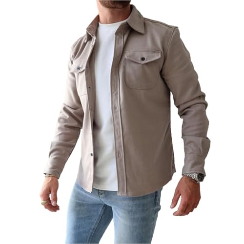 WINDEHAO Herren-Hemdjacke mit Knopfleiste, lässig, langärmelig, gebürstet, Button-Down-Shirt, leichte Jacke, Overshirt mit Pattentaschen von WINDEHAO