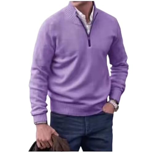 WINDEHAO Herren-Pullover mit Kaschmir-Reißverschluss, 1/4-Reißverschluss, lässig, langärmelig, Rollkragen, Strickpullover, Business-Casual-Pullover mit Reißverschluss (Lila, L) von WINDEHAO