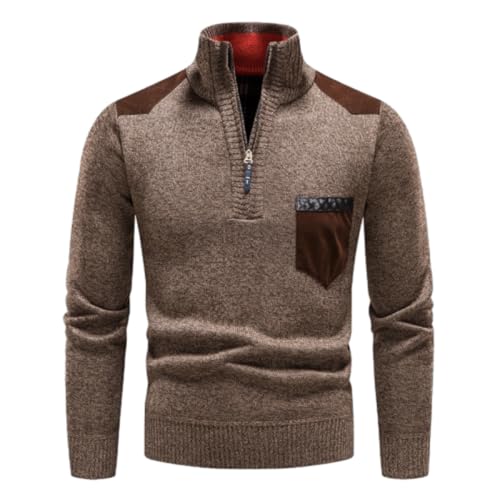 WINDEHAO Herren-Pullover mit Stehkragen, Reißverschluss, Viertel-Reißverschluss, langärmelig, Rollkragen, Business-Casual-Pullover (Braun, Größe M) von WINDEHAO