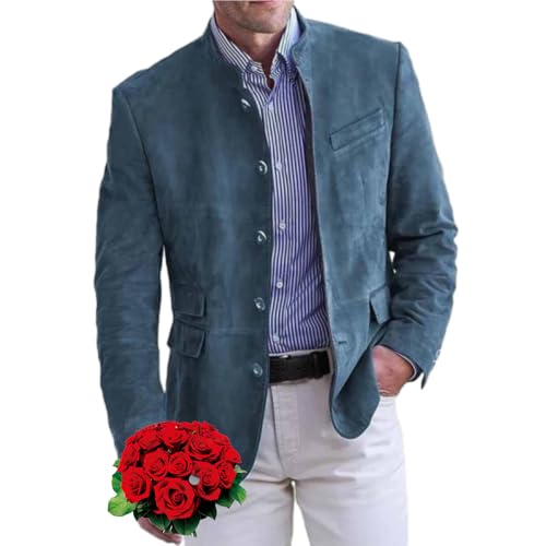 WINDEHAO Herren Retro Stehkragen Einreiher Slim Fit Multi Pocket Blazer Klassische Knopfleiste Wildleder Jacke Business Blazer Anzugjacke WINDEHAO Herren Retro Stehkragen Einreiher Slim Fit Multi Pocket Blazer Klassische Knopfleiste Wildleder Jacke Business Blazer Anzugjacke von WINDEHAO