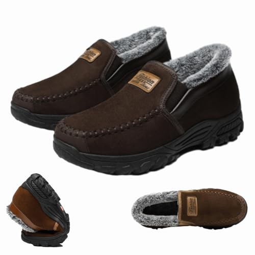 WINDEHAO Herren-Sneaker, gute Unterstützung des Fußgewölbes, warm, leicht, zum Hineinschlüpfen, mit Fell gefüttert, Schneestiefel, Outdoor, Thermo-Stiefelette (Kaffee, Größe 41) von WINDEHAO