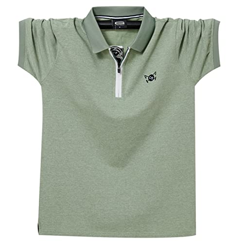 WINDEHAO Herren Übergröße 6XL Kurzarm Poloshirt, Casual Business Revers Pullover Sweatshirt Reißverschluss Stickerei Baumwolle T-Shirt (Grün, 6XL) von WINDEHAO